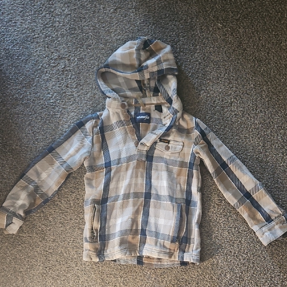 Wrangler Kids Blue and Tan Plaid Hoodie